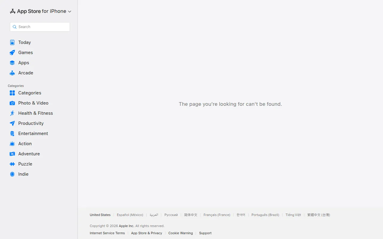 Apple App Store page for the Chai app showing that the page cannot be found