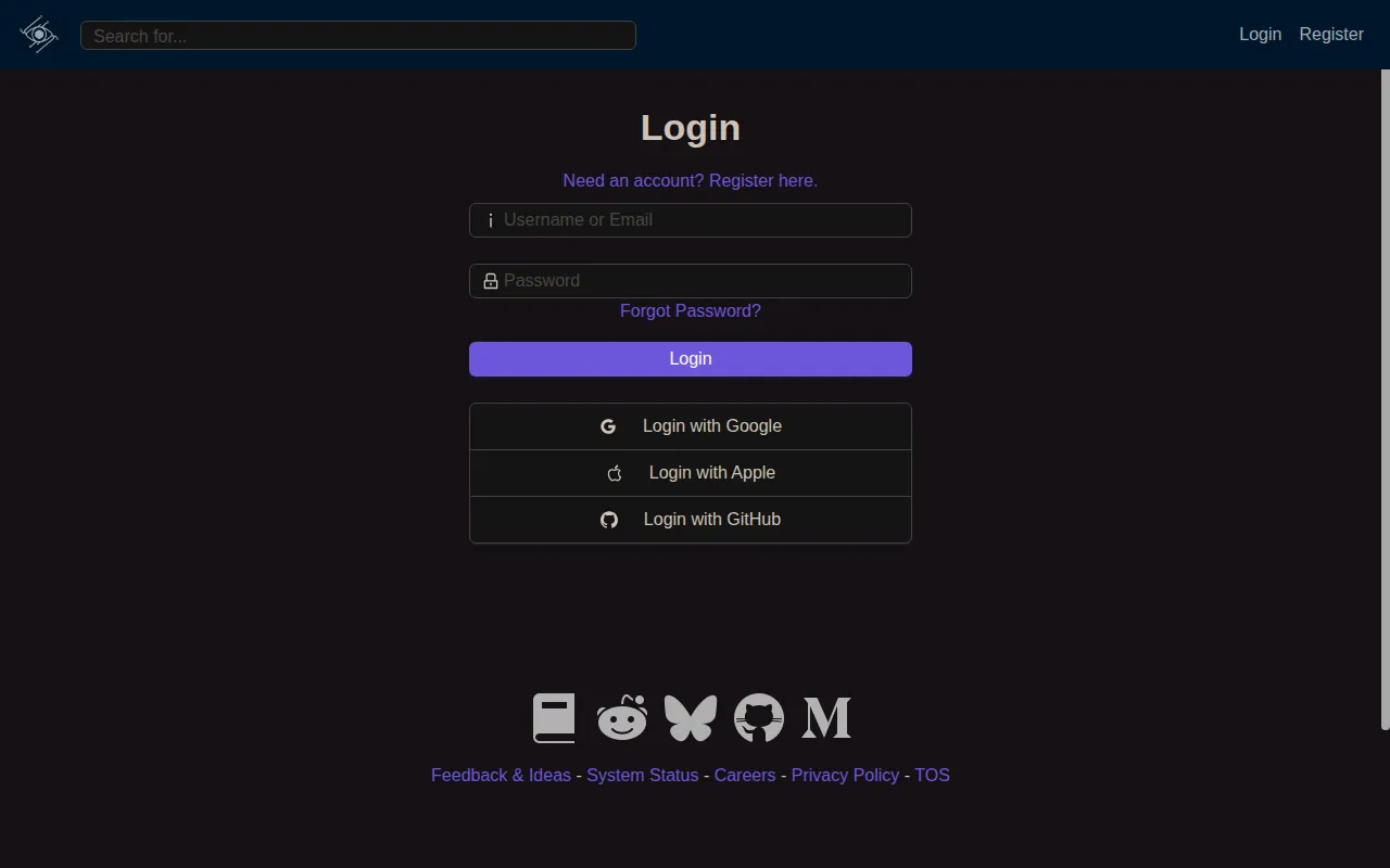 Chub AI login page with email, Google, Apple and GitHub sign-in buttons