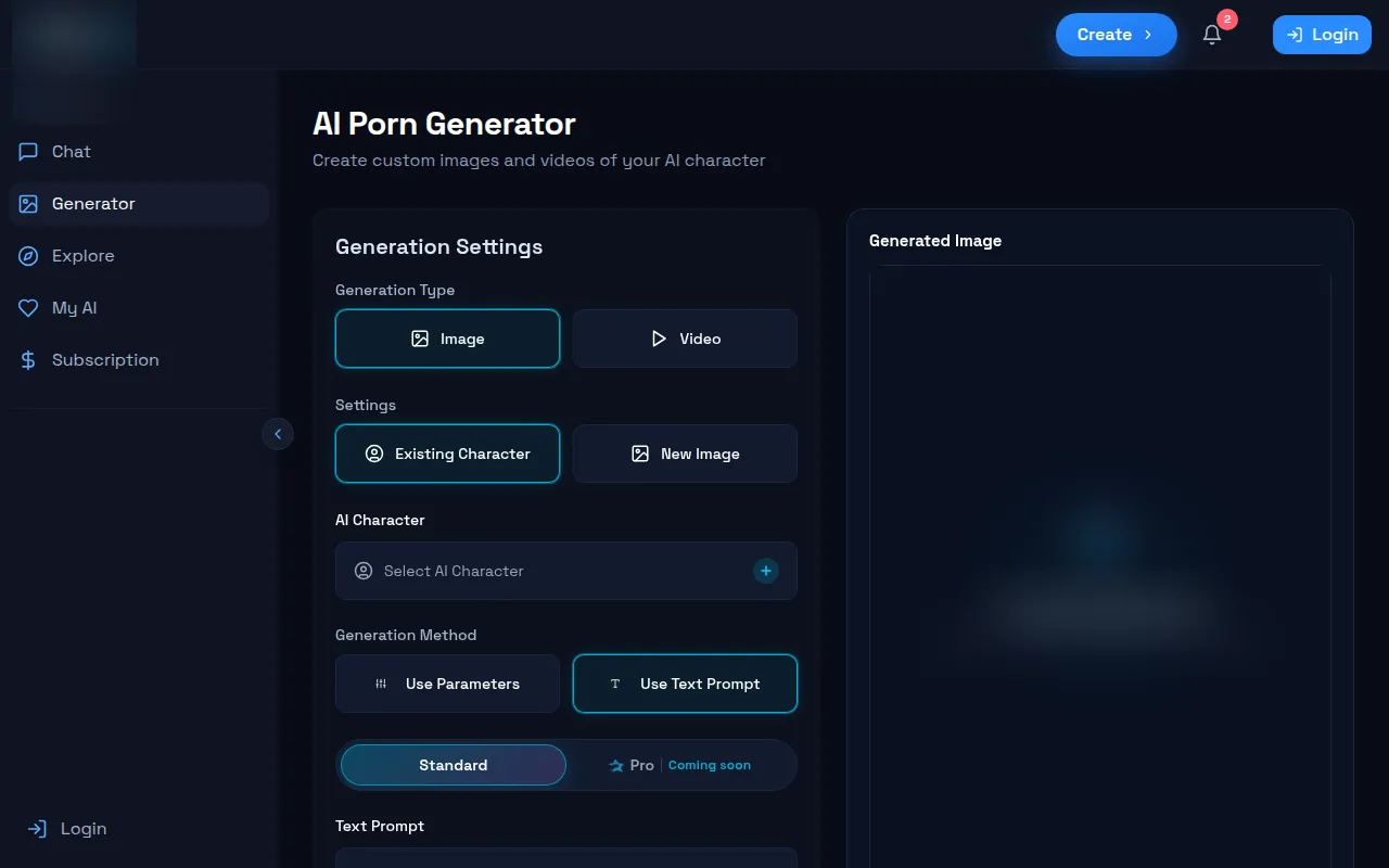 DarLink AI image and video generator settings panel