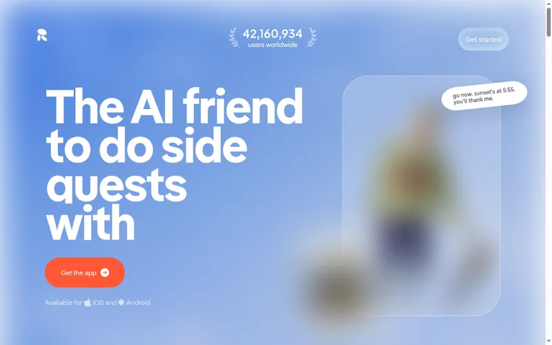 Replika home page: The AI friend to do life with, avatar blurred
