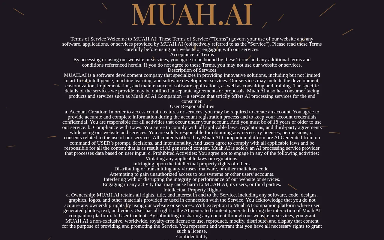 Muah AI Terms of Service with the account creation and 18+ clause