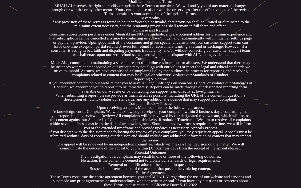 Muah AI Terms of Service purchase and refund section