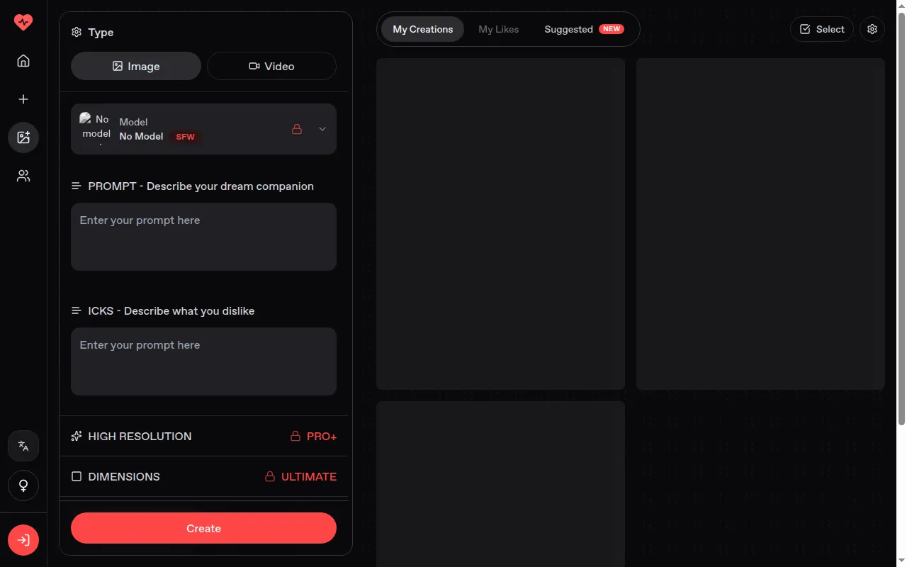 Nectar AI image generator with prompt, dislikes field and locked high resolution and dimensions options