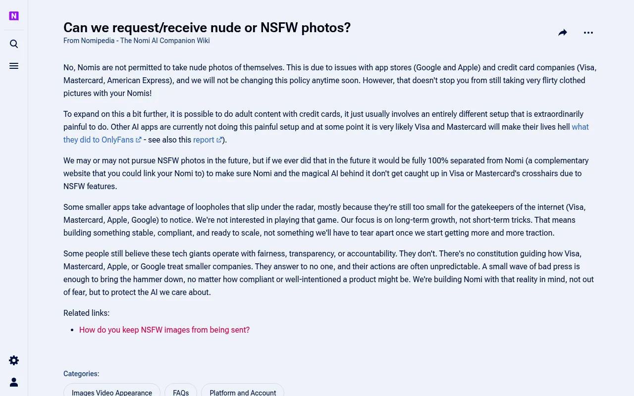 Nomipedia answer: Nomis are not permitted to take nude photos