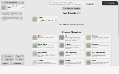 Perchance AI Character Chat with example characters list