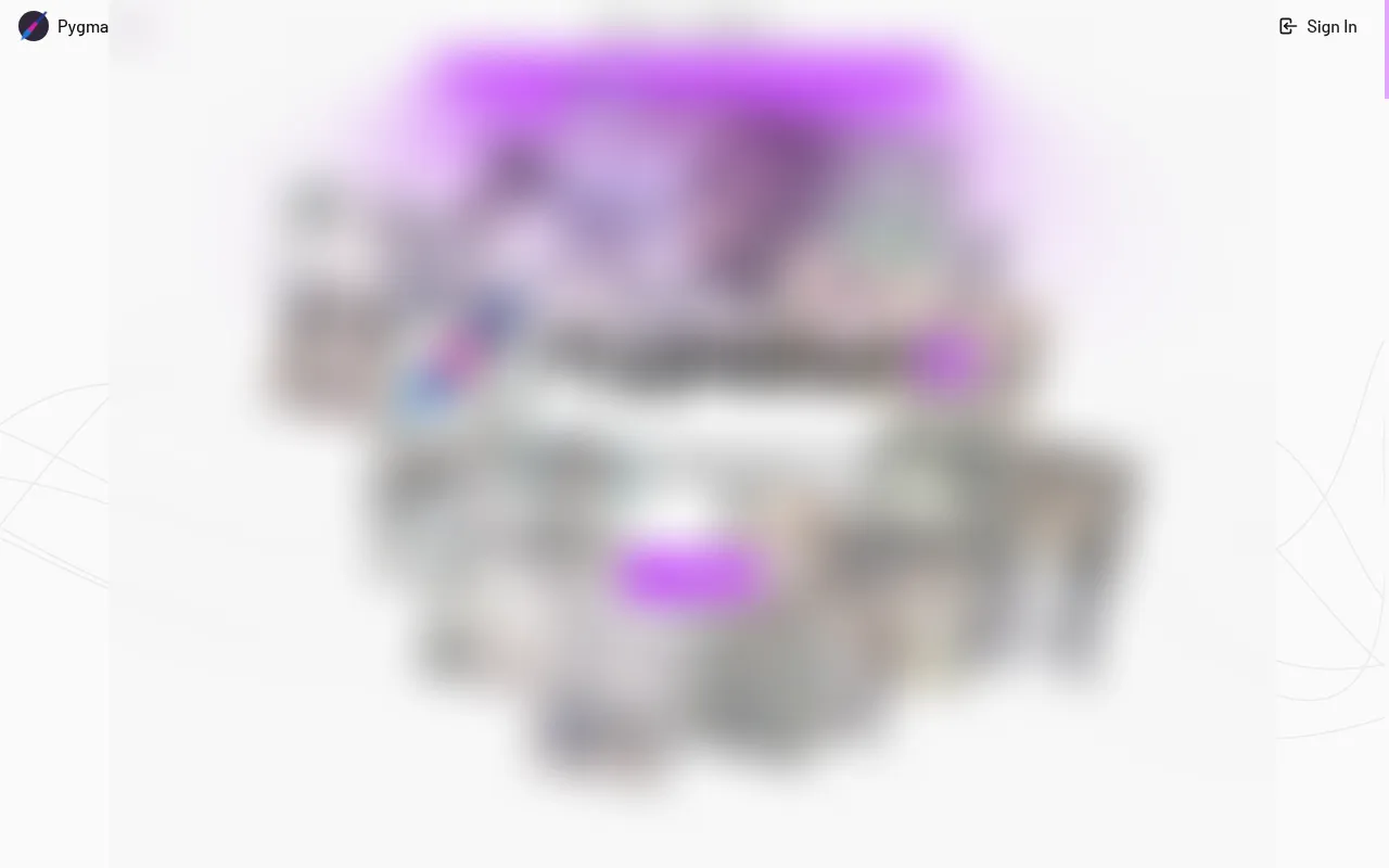 pygmalion.chat home page hero with card collage, blurred
