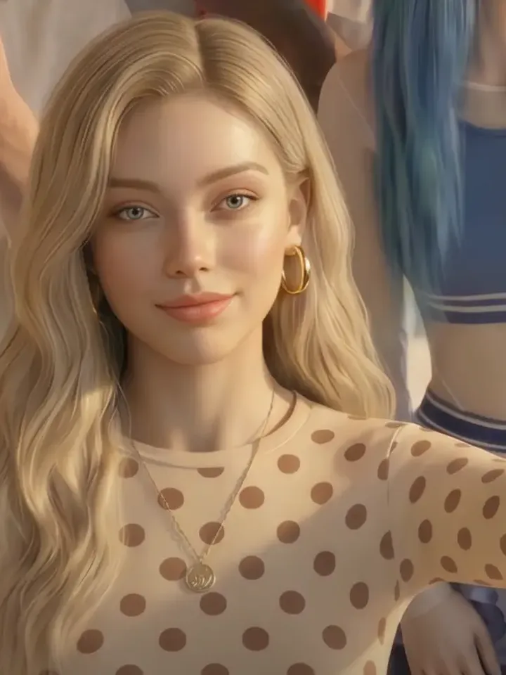 Replika avatar in a polka-dot dress, AI character on Replika