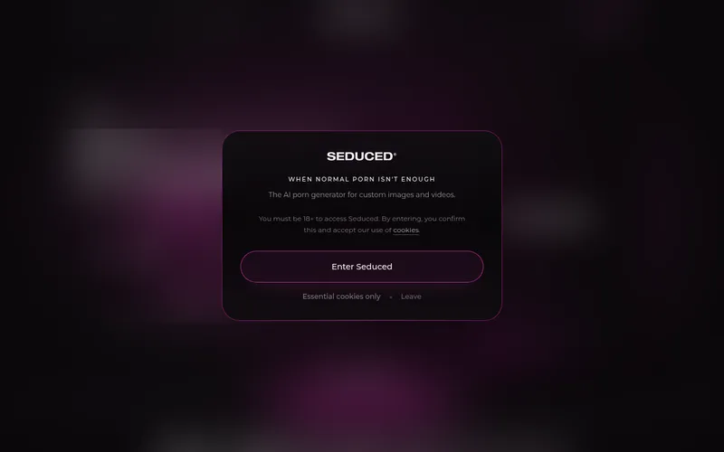 Seduced entry window with an 18+ confirmation over a blurred background