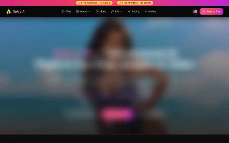 Spicy AI home page with the Uncensored AI Platform headline and Chat, Image and Video buttons